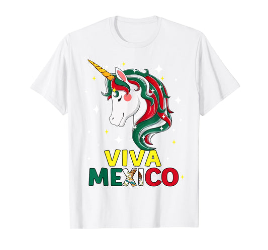 Viva Mexico Shirt Girl Mexican Flag Unicorn Independence Day T-Shirt