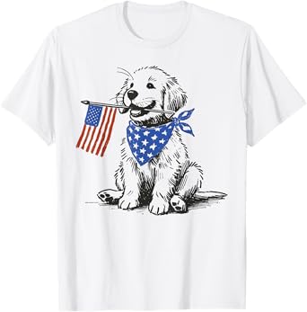 Funny Golden Retriever American Flag Bandana 4th Of July T-Shirt