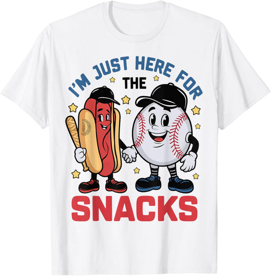 I'm Just Here For The Snacks Baseball 4th Of July Hot Dog T-Shirt