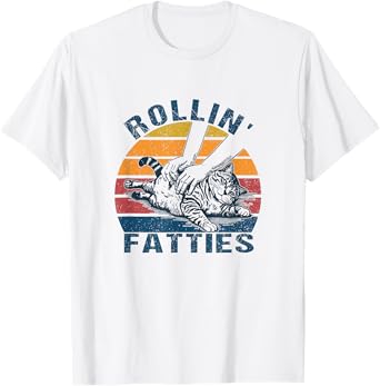 Rolling Fatties Funny Tuxedo Cat Breed Mom Dad Kitten Retro T-Shirt