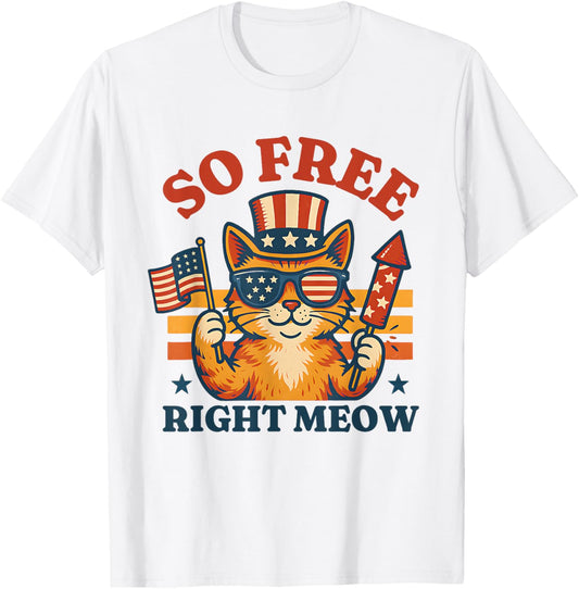 Retro So Free Right Meow - Funny Patriotic Cat 4th of July T-Shirt