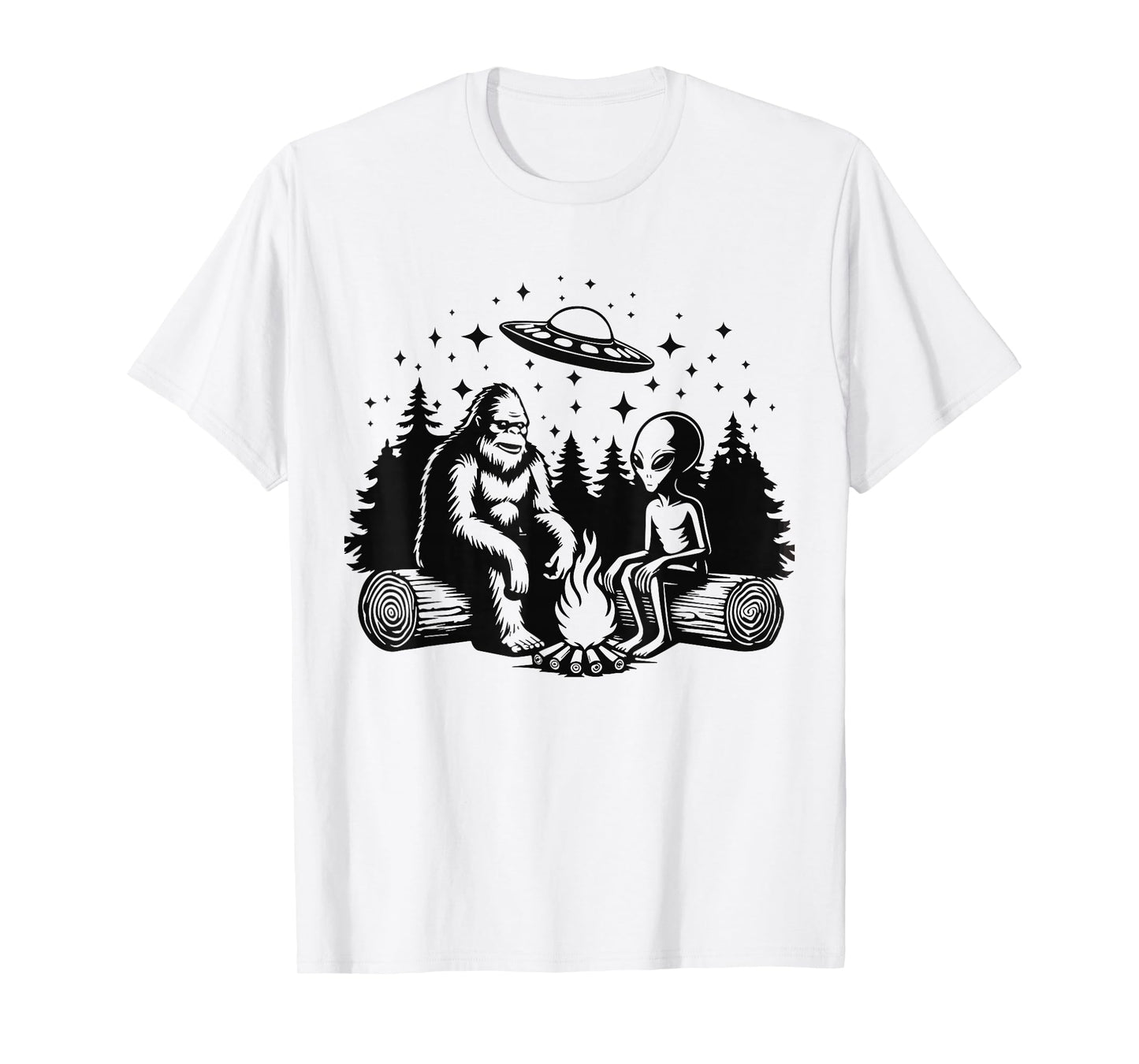 Bigfoot And Alien Campfire Gifts For Outdoor Lovers T-Shirt