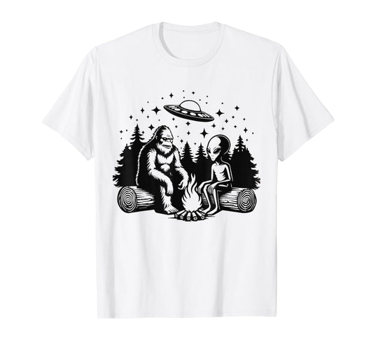 Bigfoot And Alien Campfire Gifts For Outdoor Lovers T-Shirt