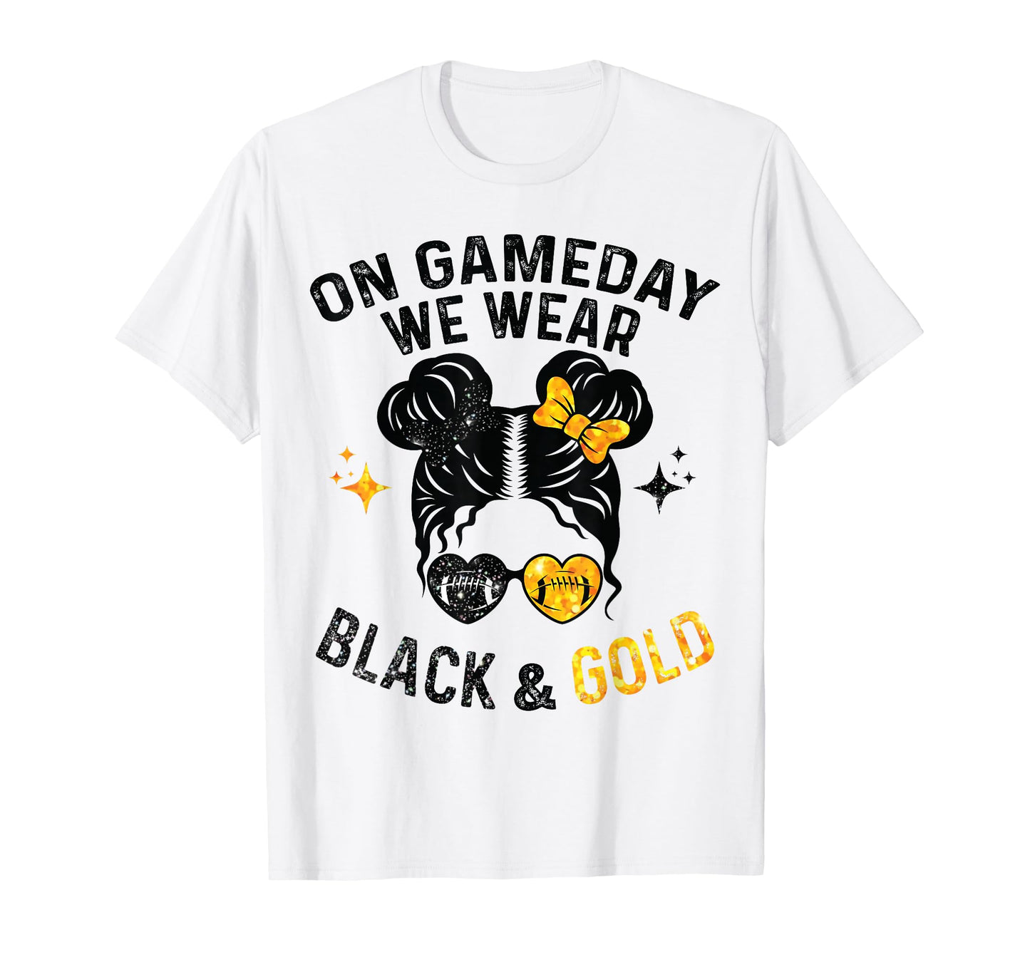 On Gameday We Wear Black and Gold Messy Football T-Shirt