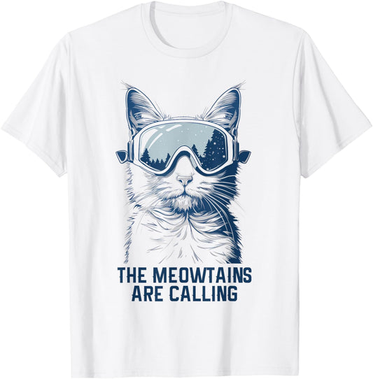 Ski Snowboard Cat Funny The Meowtains Are Calling Skiing T-Shirt
