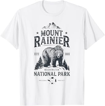 Mount Rainier National Park T Shirt Washington Bear Vintage T-Shirt