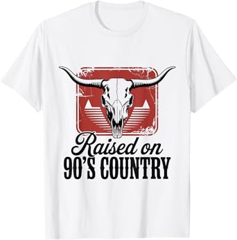 Vintage Western Bull Skull Raised On 90's Country Music T-Shirt