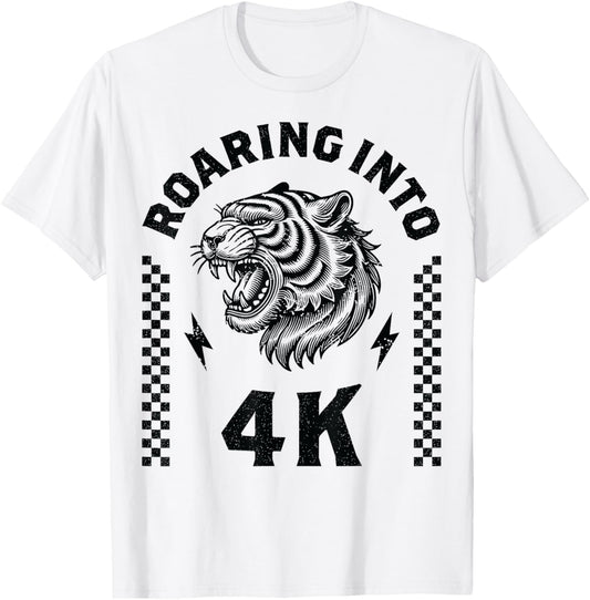 Roaring Into 4K Roaring Tiger Back to School Boy Girl Funny T-Shirt