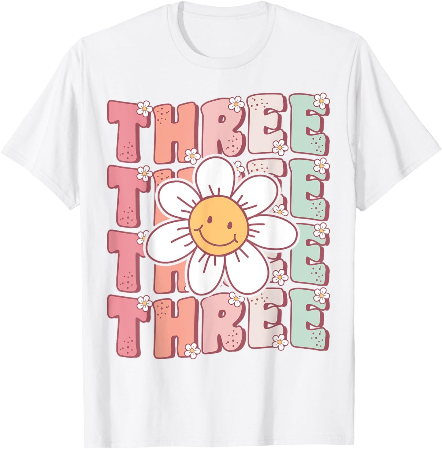 Cute Groovy 3rd Birthday Party Daisy Flower Three Year Old T-Shirt, Small, White