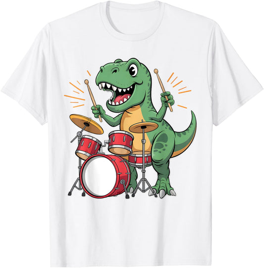Dinosaur Playing Drums T Rex Drumming Drumset Drummer Boys T-Shirt
