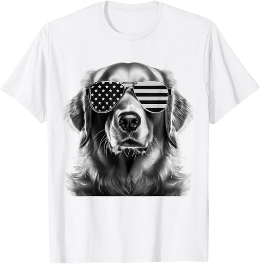 Golden Retriever 4th of July Dog Wearing American Sunglasses T-Shirt