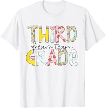 Retro Third Grade Dream Team Cute Pencil First Day of School T-Shirt