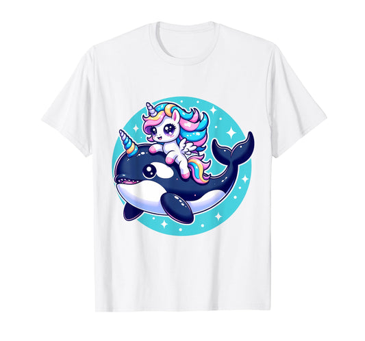 Cute Unicorn Riding Orca Killer Whale Lover Girls Kids T-Shirt