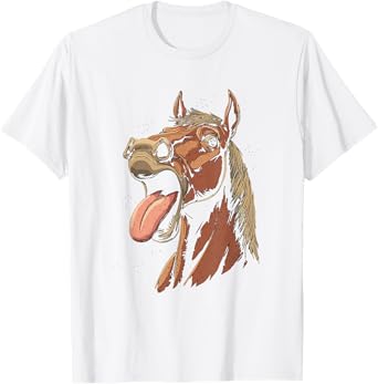 cool horse showing tongue horses riding on horseback girl T-Shirt