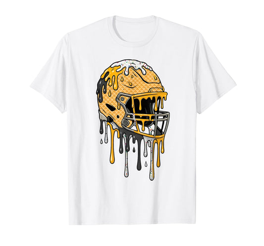 Football Helmet Black and Gold Ice Cream Drip Boys Kids T-Shirt
