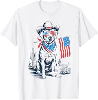 4th of July Patriotic Labrador Retriever Cowboy Dog USA Flag T-Shirt