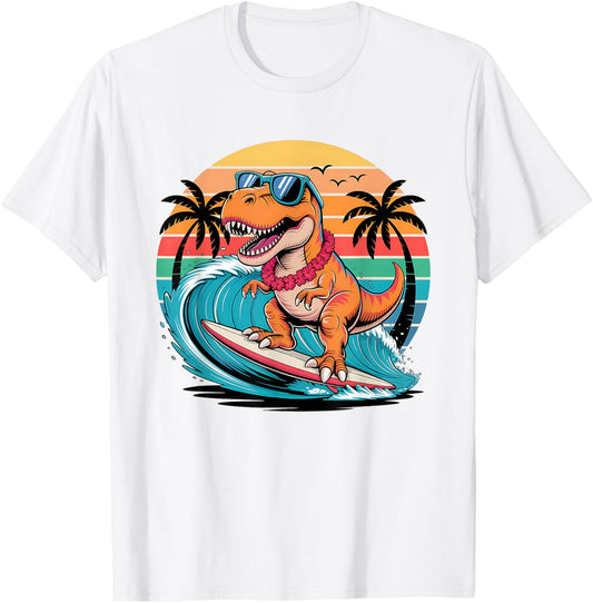 Funny Dinosaur Surfboard Beach Summer Surfing Trex Hawaiian T-Shirt