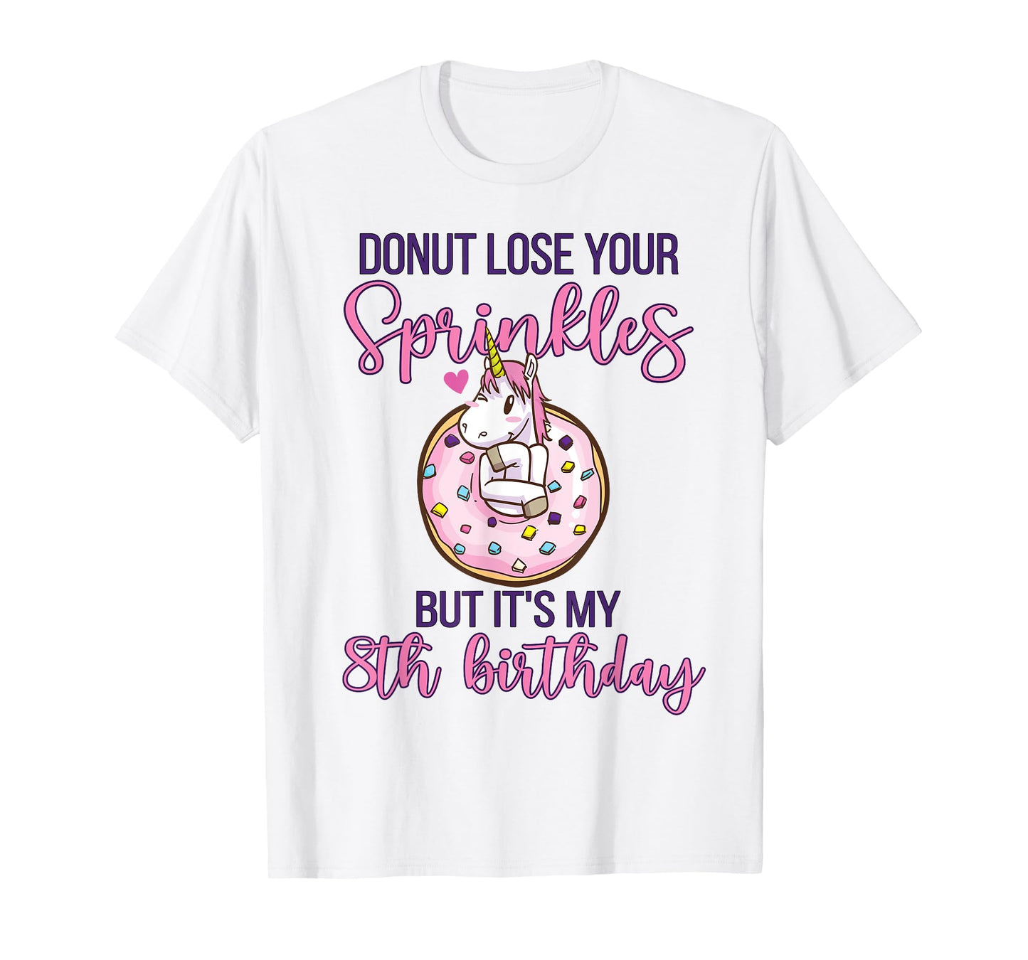 8th Donut Birthday Party Unicorn Eight Year Old Sweet Girl T-Shirt