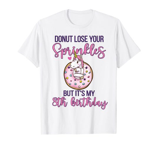 8th Donut Birthday Party Unicorn Eight Year Old Sweet Girl T-Shirt