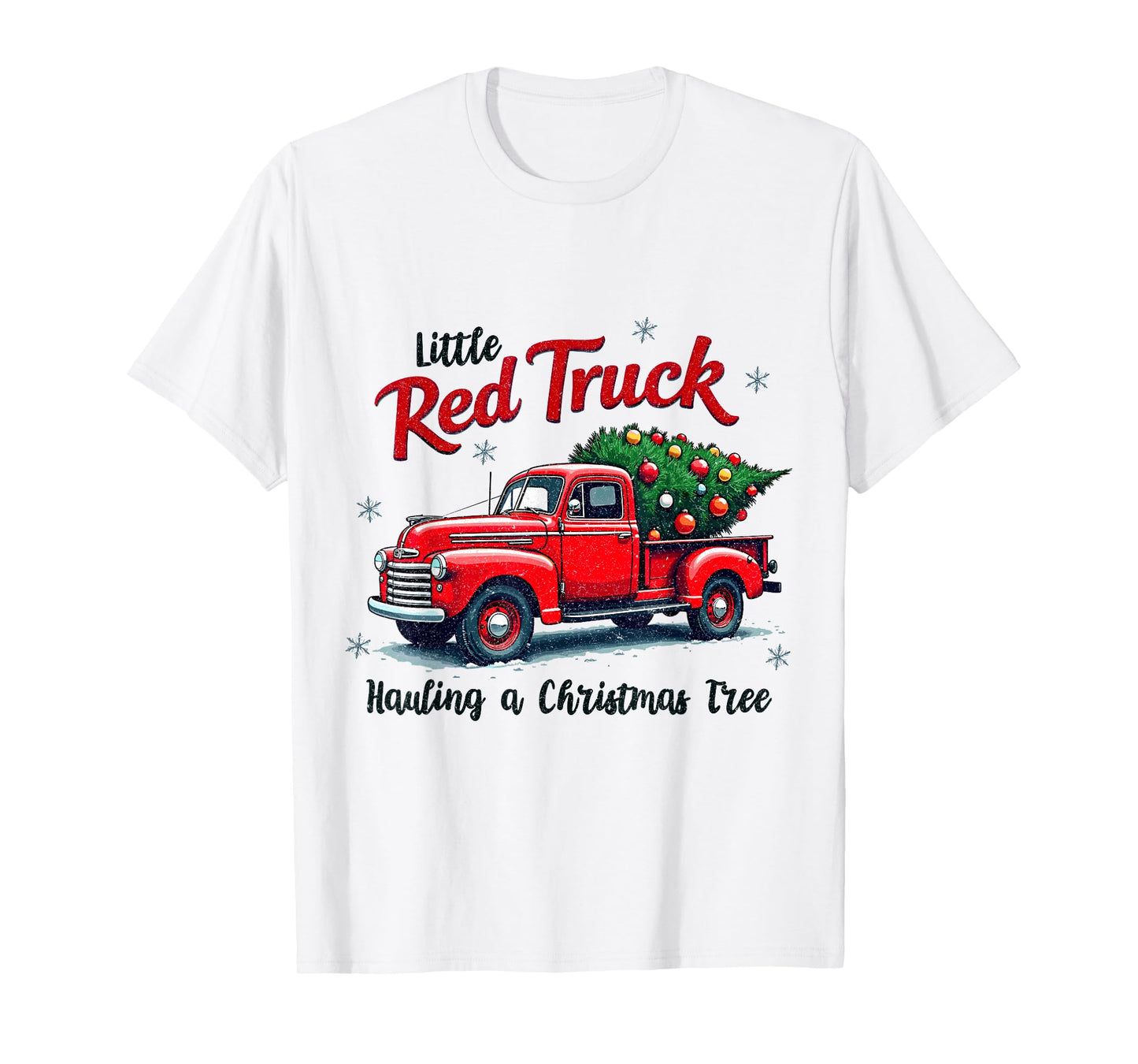 Little Red Truck Hauling a Christmas Tree Family Matching T-Shirt