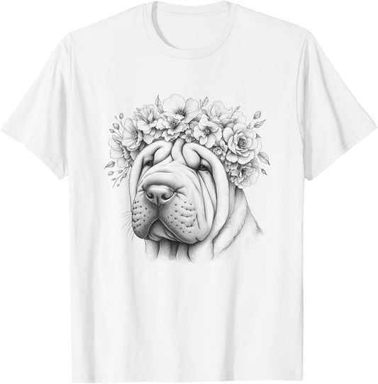 Chinese Shar Pei Dog Flower Design For Girls And Women T-Shirt