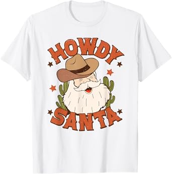 Retro Howdy Santa Christmas Rodeo Western Cowboy Cowgirl T-Shirt