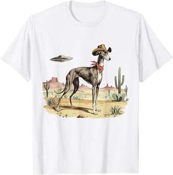UFO Greyhound Western Alien Vintage 90s Whippet Cowboy Dog T-Shirt