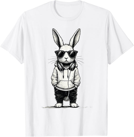 Bunny Face With Sunglasses Easter Day for Boys Men Music T-Shirt