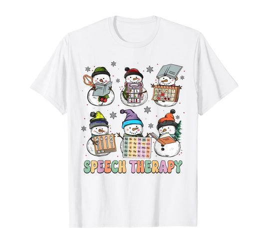 Cute Speech Therapy Christmas Snowman SLP Speech Pathologist T-Shirt