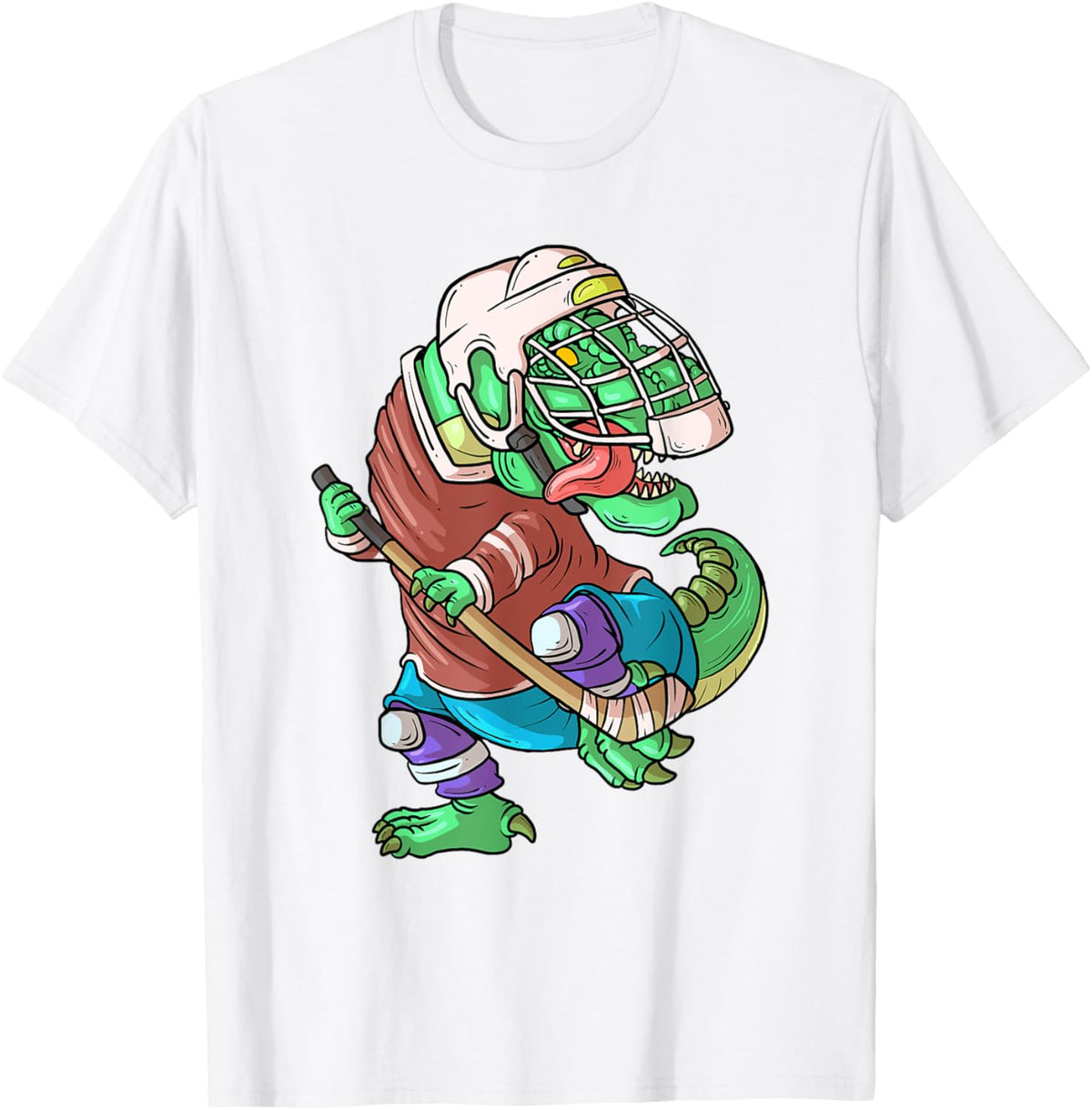 Hockeysaurus Kids T Rex Dinosaur with Ice Hockey Stick T-Shirt