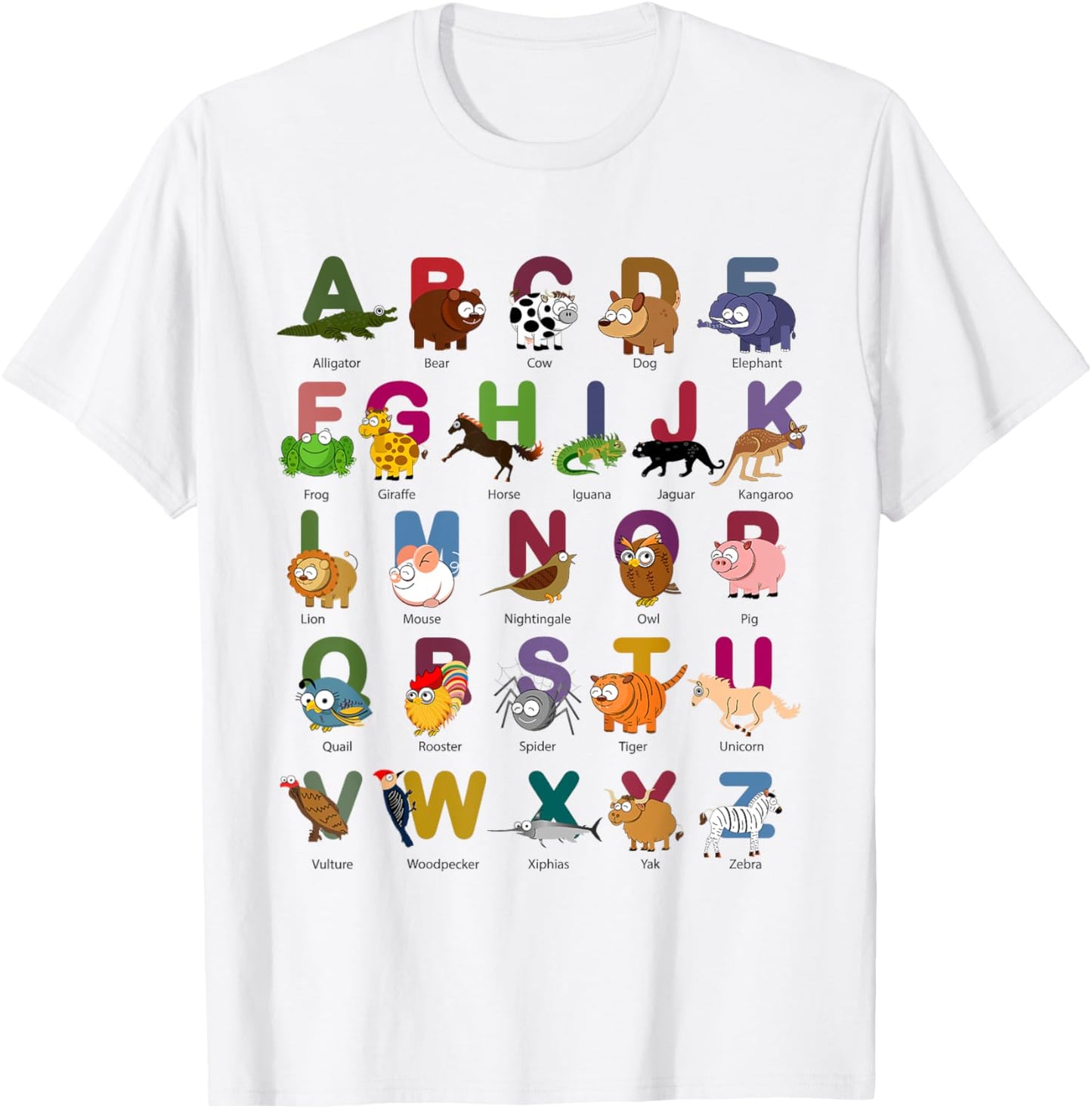ABC Animals Identification A-Z Types Of Zoo Animals Alphabet T-Shirt