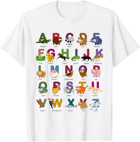 ABC Animals Identification A-Z Types Of Zoo Animals Alphabet T-Shirt