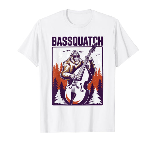 C.J.'s Sasquatch Bigfoot Double Bass Fiddle Gifts Bassquatch Bigfoot Double Bass Fiddle Upright Bass Sasquatch T-Shirt - Men's Yellow Small Classic Fit Crew Neck Short Sleeve Graphic T-Shirt