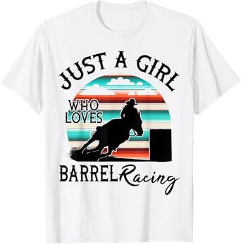 Western Rodeo Cowgirl Serape Sunset Horse Barrel Racing T-Shirt