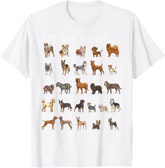 Types Of Dogs Alphabet - Dog Identification - A-Z ABC T-Shirt for Men Women Kids