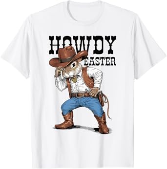 Howdy Easter Funny Cowboy Bunny Happy Easter Western Boy Kid T-Shirt