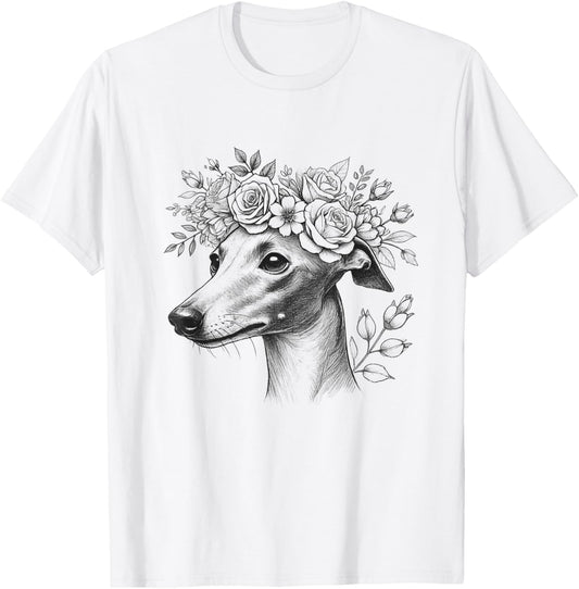 Floral Italian Greyhound Dog Flower Memorial Design T-Shirt