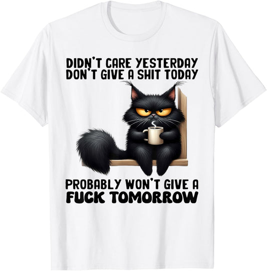 Cat Didn't Care Yesterday Don't Give A Shit Today Probably T-Shirt