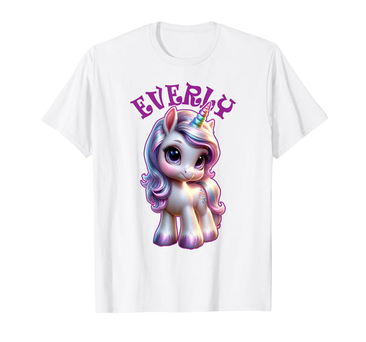 Everly Cute Unicorn Design for Girls Name Everly T-Shirt