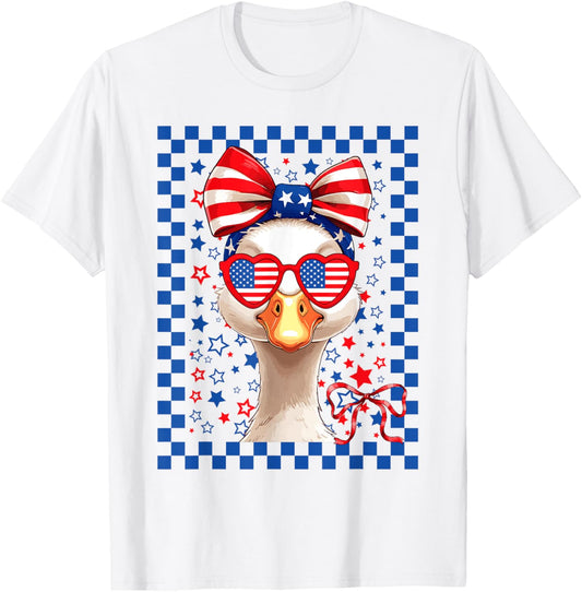 Cute Gooses & Bow Holding Hotdog USA Flag 4th Of July Girls T-Shirt
