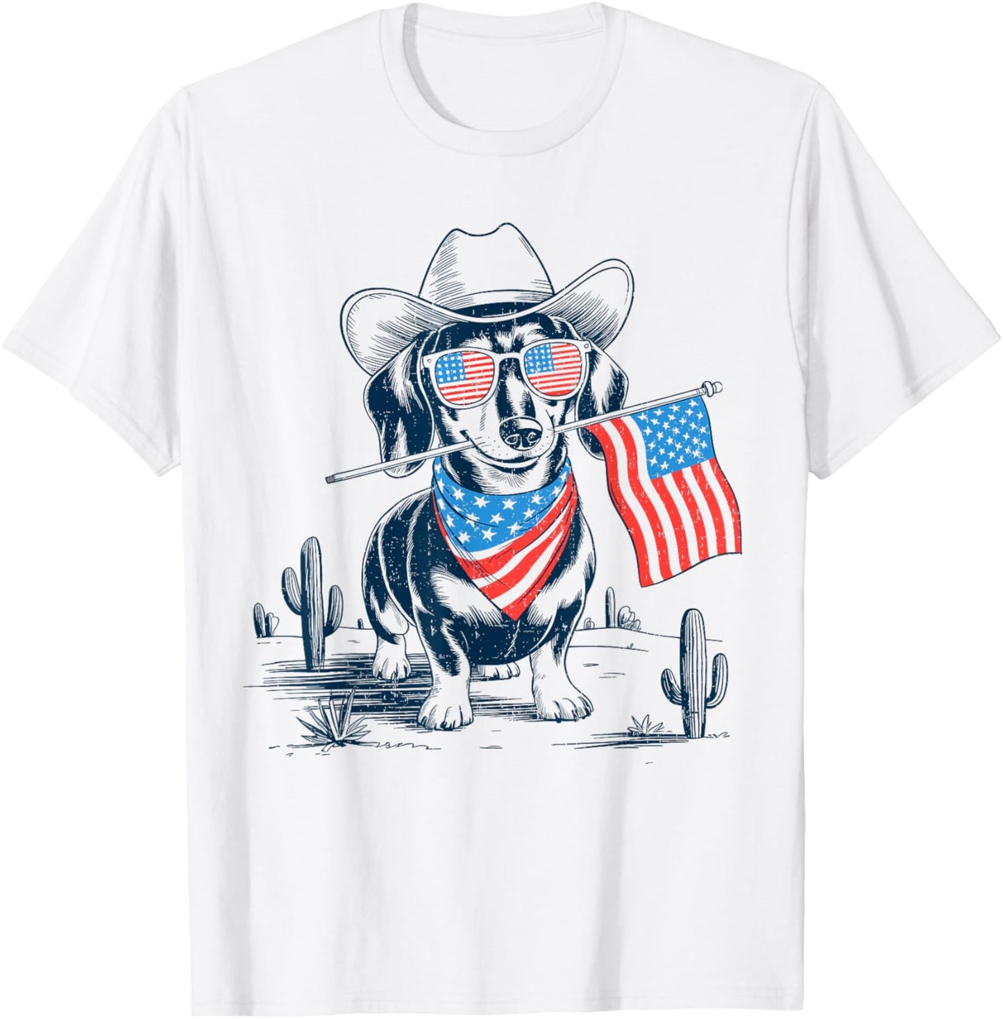 4th of July Patriotic dachshund dog Cowboy Dog USA Flag T-Shirt
