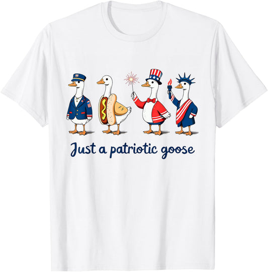 Funny Patriotic Goose 4th of July Animal USA Cartoon Goose T-Shirt