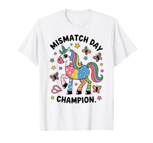 Mismatch Day Champion Funny Colorful Unicorn T-Shirt