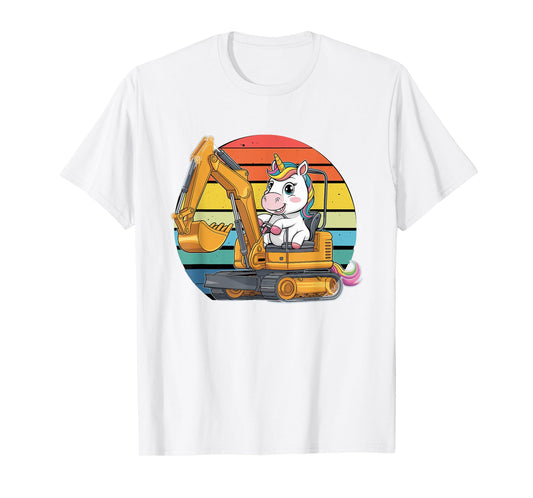 Retro Unicorn Excavator Operator Construction Excavators T-Shirt