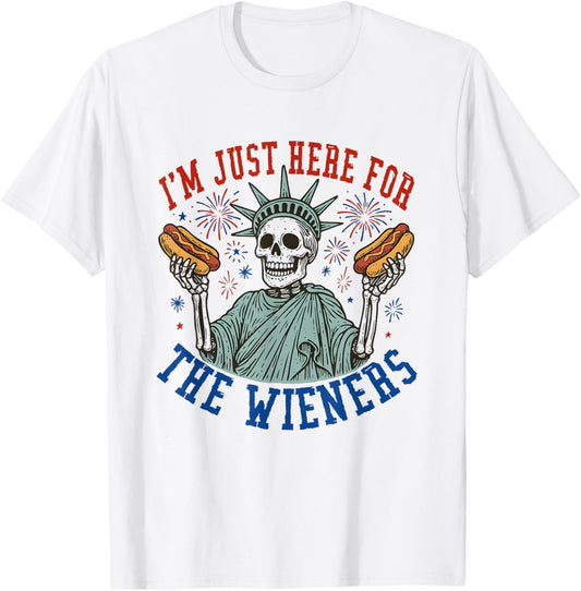 I'm Just Here For The Wieners Skeleton Hot Dog 4th of July T-Shirt