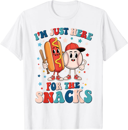 I’m Just Here for the Snacks Baseball 4th of July Funny T-Shirt