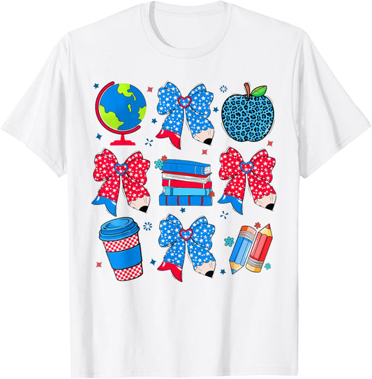 Patriotic Teacher 4th of July USA American Teacher Coquette T-Shirt