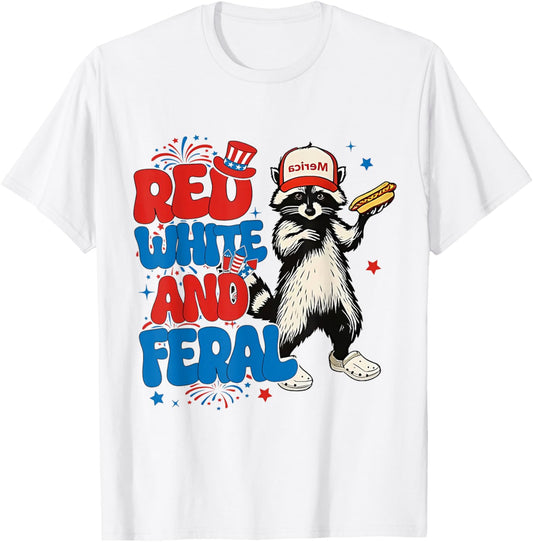 Red White and Feral Raccoon USA 4th Of July Hotdog T-Shirt