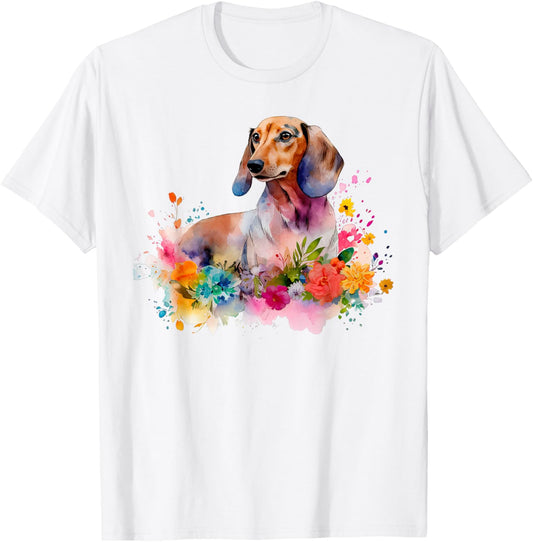 Dachshund Watercolor art Dog Dog breed woman kids floral T-Shirt