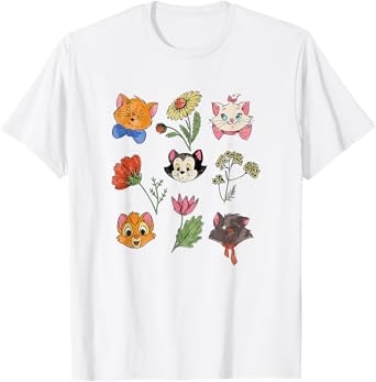 Disney The Aristocats Floral Disney Cats Cute Logo T-Shirt